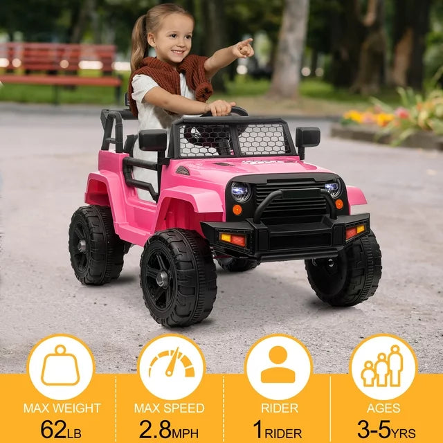 12V Powered Ride on Car for Kids, Sesslife Electric Ride on Toys with Remote Control, 3 Speeds, Horn, LED Lights, Kids Ride on Truck for Girl 2-4 Years Old Birthday Gift, Pink