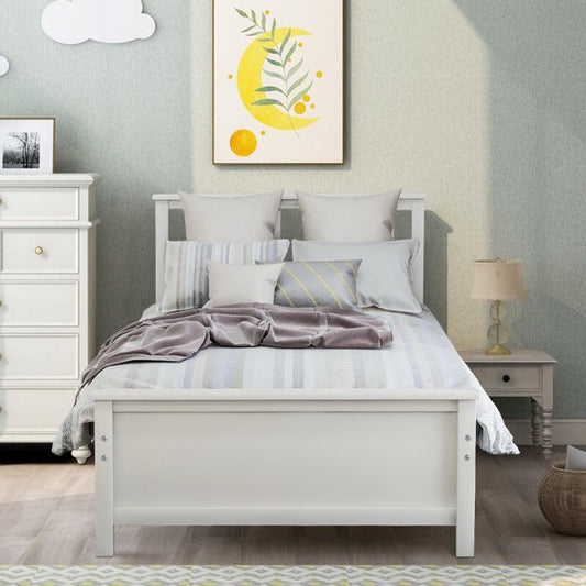 SESSLIFE Wood Twin Bed Frame, Twin Size Bed Frame with Headboard and Footboard, Platform Bed Frame No Box Spring Needed, Bedroom Furniture for Kids Teens Adults, White, X371