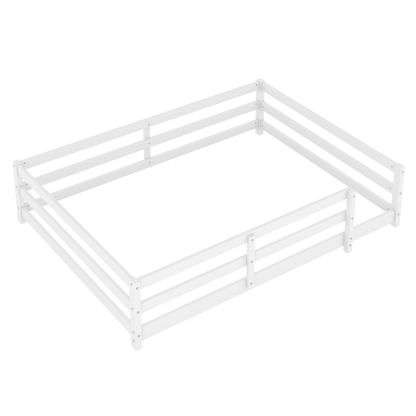 Sesslife Twin Size Floor Bed with Door and Fence, Wood Twin Floor Platform Bed with Slats, Toddler Bed for Kids Boys Girls, Montessori Bed, No Box Spring Needed, Oak