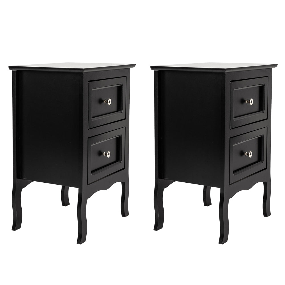 SESSLIFE Set of 2 Nightstand 2 Drawers End Table Storage Wood Cabinet Bedroom Accent Side Table (Black)