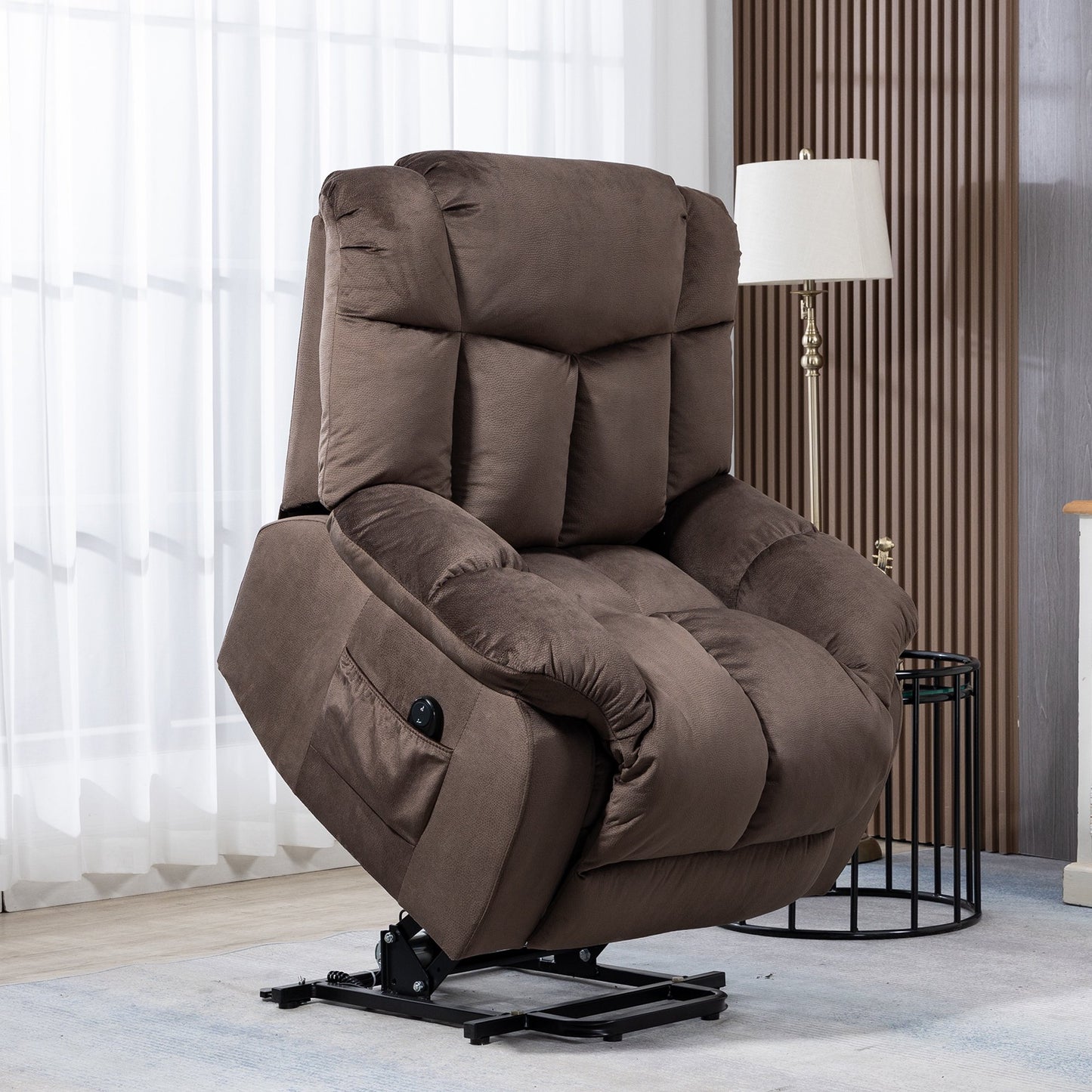 Sesslife Power Lift Recliner Chair Recliners for Elderly, Oversized Ergonomic Fabric Lounge Recliner with Side Pockets, Heavy-Duty Single Electric Sofa Chair for Living Room Bedroom, Dark Brown