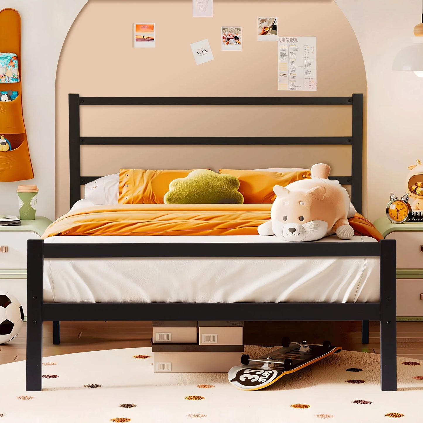 Sesslife Metal Bed Frame Full Size, Black Platform with Vintage Headboard and Footboard, Sturdy Steel Slat Support, Victorian Style Mattress Foundation, Iron Bed Frame for Bedroom