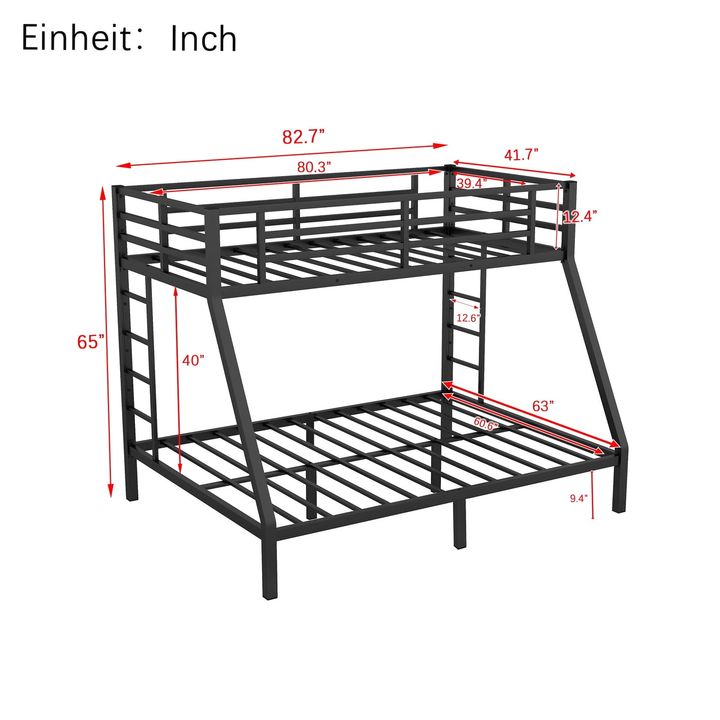 Metal Twin XL over Queen Bunk Bed for Teens, Heavy Duty with Guardrails for Kids, Easy to Assemble, Black