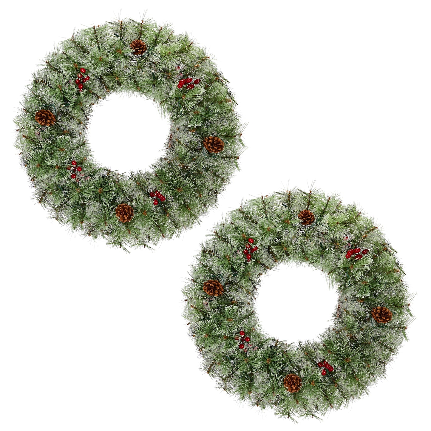 SESSLIFE 2Pcs Christmas Wreath, 24 Inch Pre-Lit Artificial Xmas Wreaths with 100 Warm White LEDs and Pine Cones, Battery Powered Artificial Wreaths for Indoor and Outdoor Decor