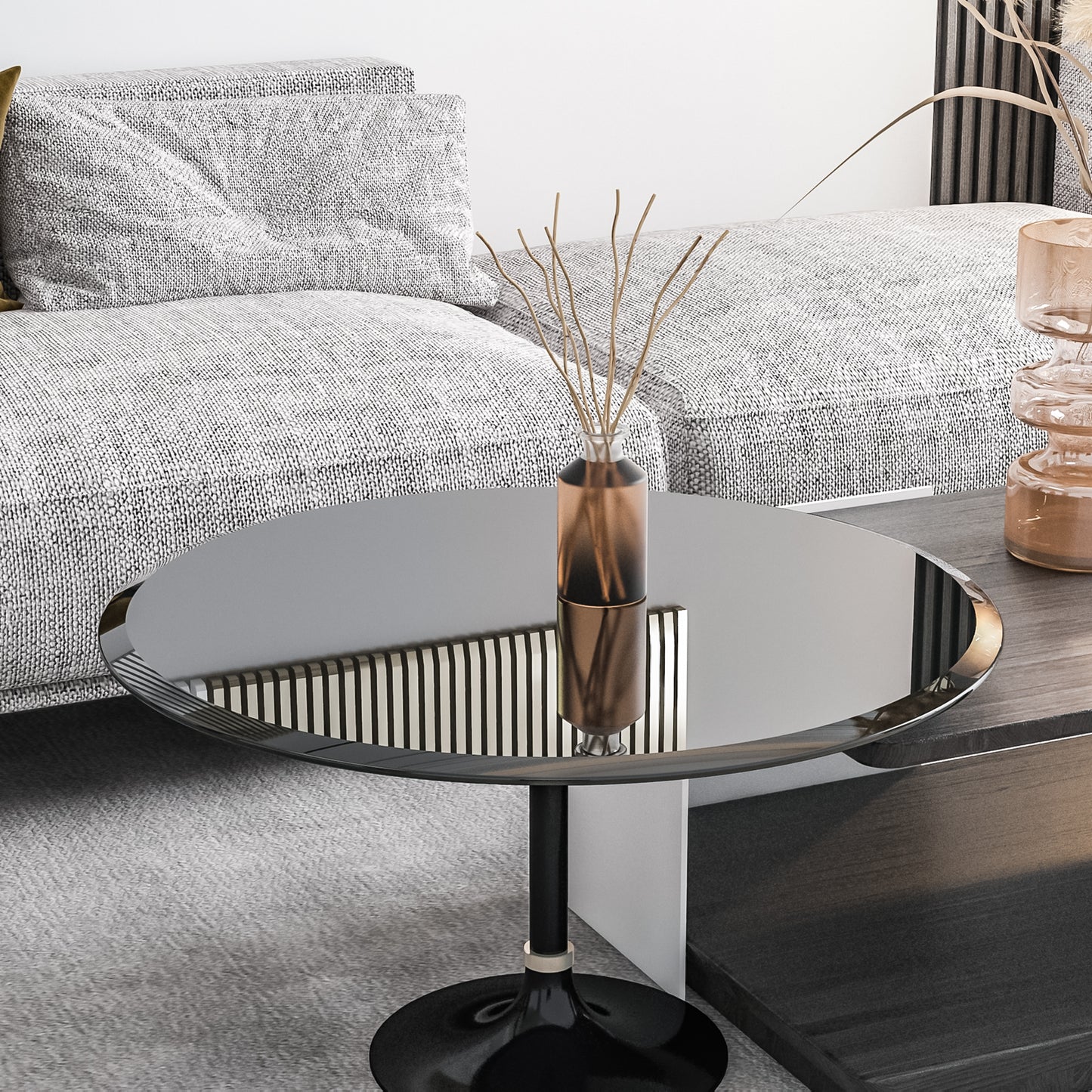 SESSLIFE 24 Inch Round Tempered Glass Table Top, Black Glass 2/5 Inch Thick Beveled Polished Edge with Polished Edge for Dining Table, Patio, Coffee Table, Replacement Glass Top