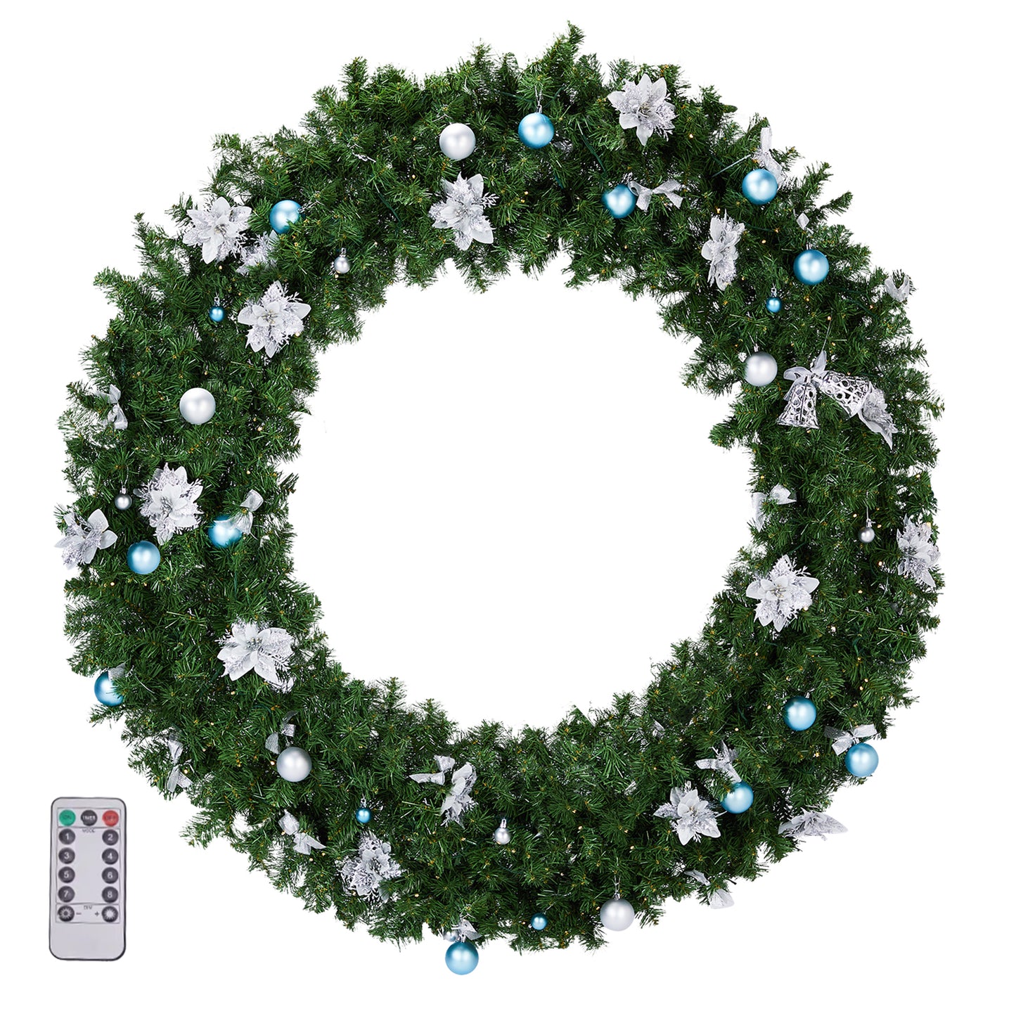 48inch Pre-Lit Christmas Wreath, SESSLIFE Large Outdoor Christmas Wreath with LED Lights, Large Bow and Remote Control, Full Outdoor Wreath for Front Door, Gate, Green