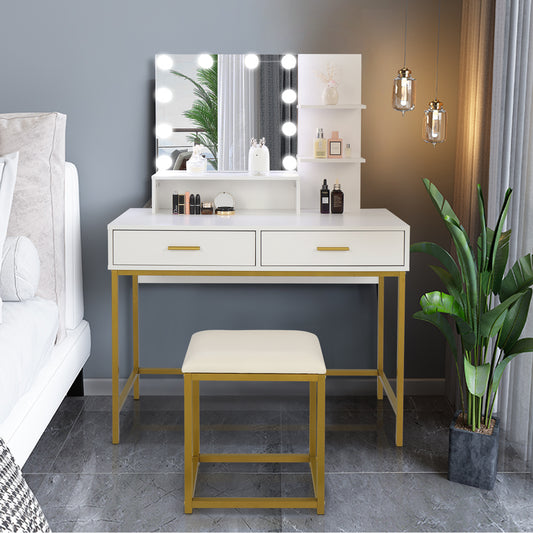 SESSLIFE Makeup Vanity Set with Mirror and Lights, White Makeup Vanity with Drawers and Storage, Hollywood Lighted Dressing Table with Stool, Vanity Desk for Women