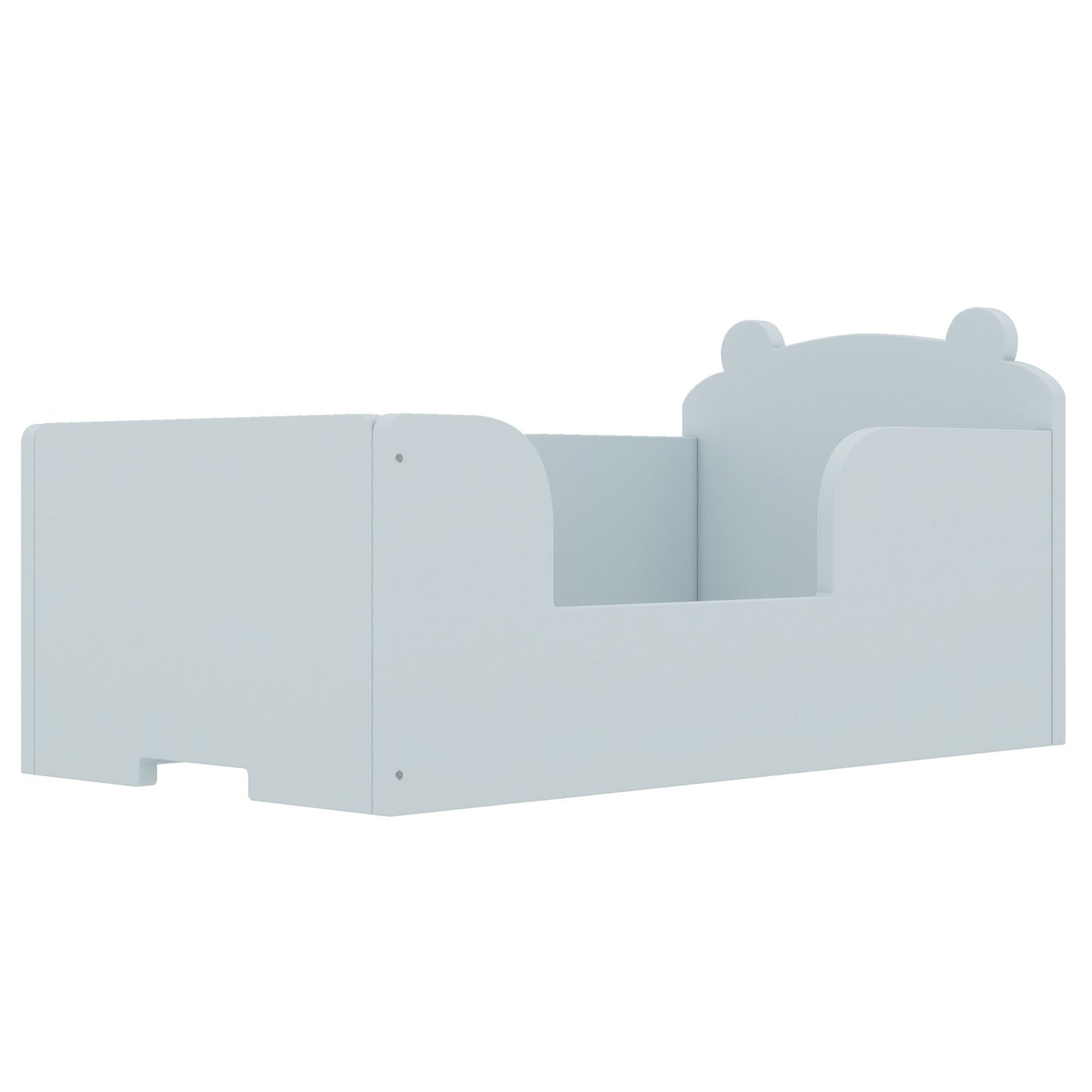 Toddler Floor Bed, Wood Toddler Bed Frame with Bear Shape Headboard, Slats and Safety Guardrails, Montessori Bed for Boys Girls Kids Bedroom, Crib Bed for Ages 3-6, Baby Blue