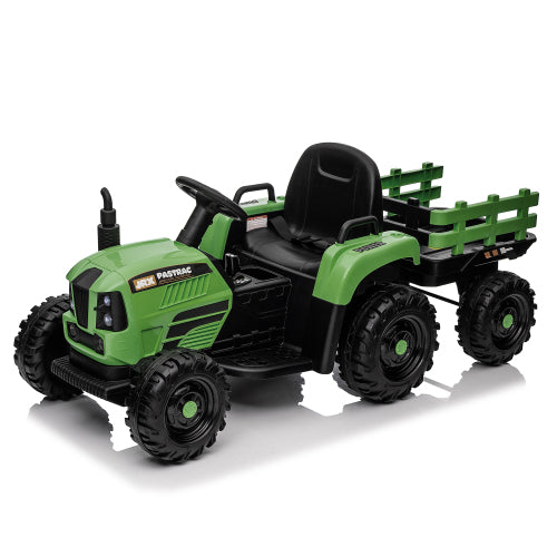 24V Kids Electric Tractor with Trailer with Remote Control, 3-Speed Adjustable Ride-On Toy, Two-point safety belt, MP3, Bluetooth Music & LED Lights for Ages 3+