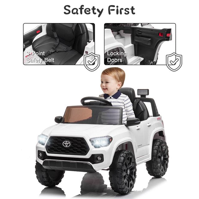 Official Licensed Toyota Tacoma Kids 12V Ride on Toys, Ride on Car with Remote Control, MP3 Player, Radio, Lights, Battery Powered Electric Ride on Vehicle for 2 to 4 Years Birthday Gift, White