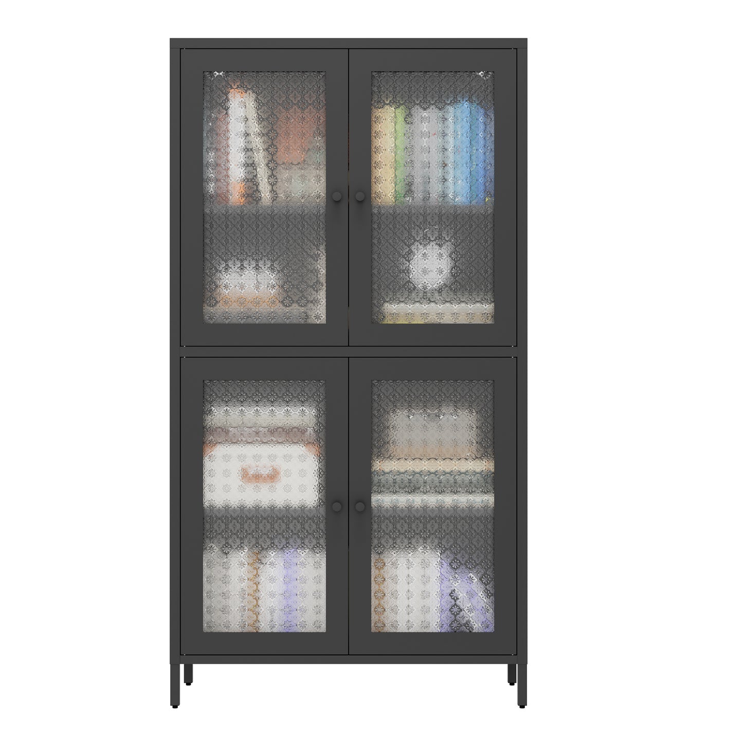 SESSLIFE 59” Classic Metal Storage Cabinet with Tempered Glass Doors and Adjustable Shelves, Freestanding Display Bookcase for Home Office, Living Room, Kitchen, Bedroom