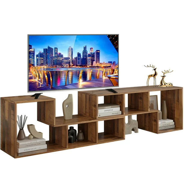 2-Pieces Wood TV Stand for 32-65 Inch TVs, Adjustable TV Console Table with Storage, Double L-Shaped TV Stand, Farmhouse Entertainment Center for Living Room