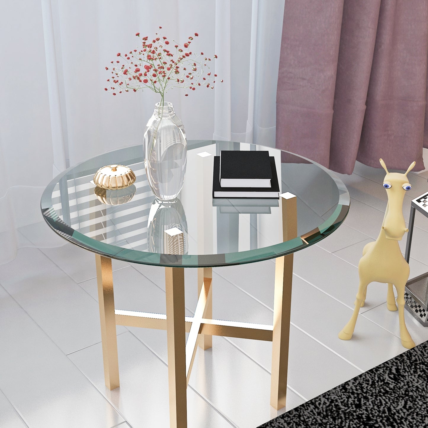 SESSLIFE 36 Inch Round Tempered Glass Table Top, 1/5" Thick Clear Safety Glass with Polished Edge for Dining Table, Patio, Coffee Table, Indoor Outdoor Use, Replacement Glass Top