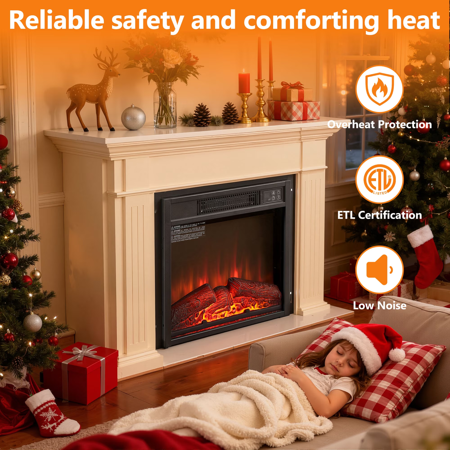 18" Fireplace Heaters for Inside, 3D Electric Fireplace Insert, 1400W Fireplace Heater, Adjustable Flame and Low Noise, CSA Certification