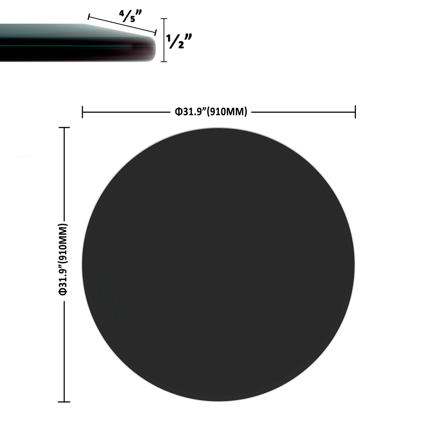 SESSLIFE 36 Inch Round Tempered Glass Table Top, Black Glass 1/2 Inch Thick Beveled Polished Edge with Polished Edge for Dining Table, Patio, Coffee Table, Replacement Glass Top