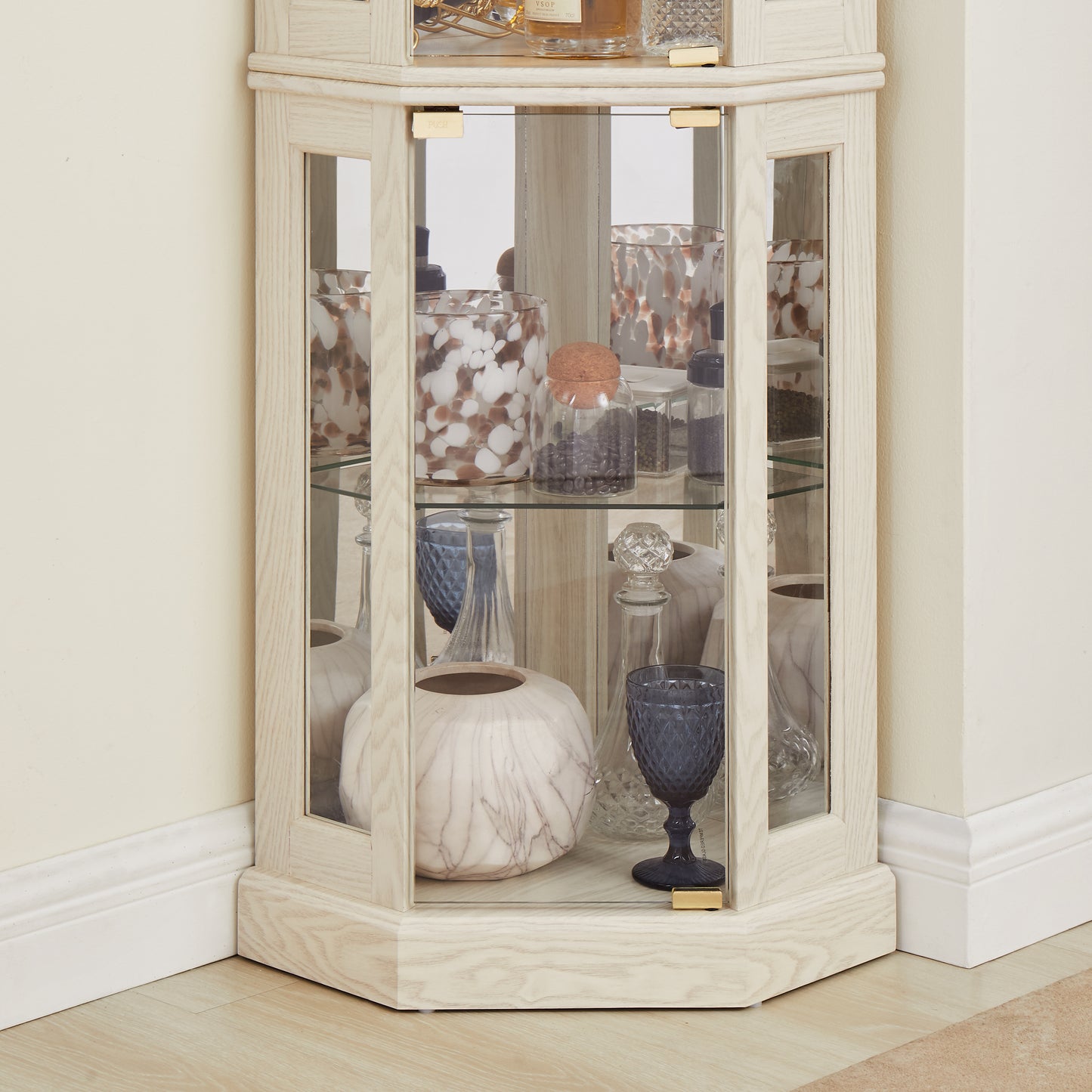 SESSLIFE 70" Lighted Corner Curio Cabinet with Mirrored Back, 5 Tempered Glass Shelves Adjustable, Anti-Tip Device Tall Glass Display Cabinet for Collectibles, Easy Assembly, White