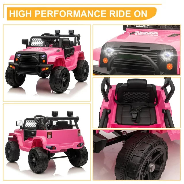 12V Powered Ride on Car for Kids, Sesslife Electric Ride on Toys with Remote Control, 3 Speeds, Horn, LED Lights, Kids Ride on Truck for Girl 2-4 Years Old Birthday Gift, Pink