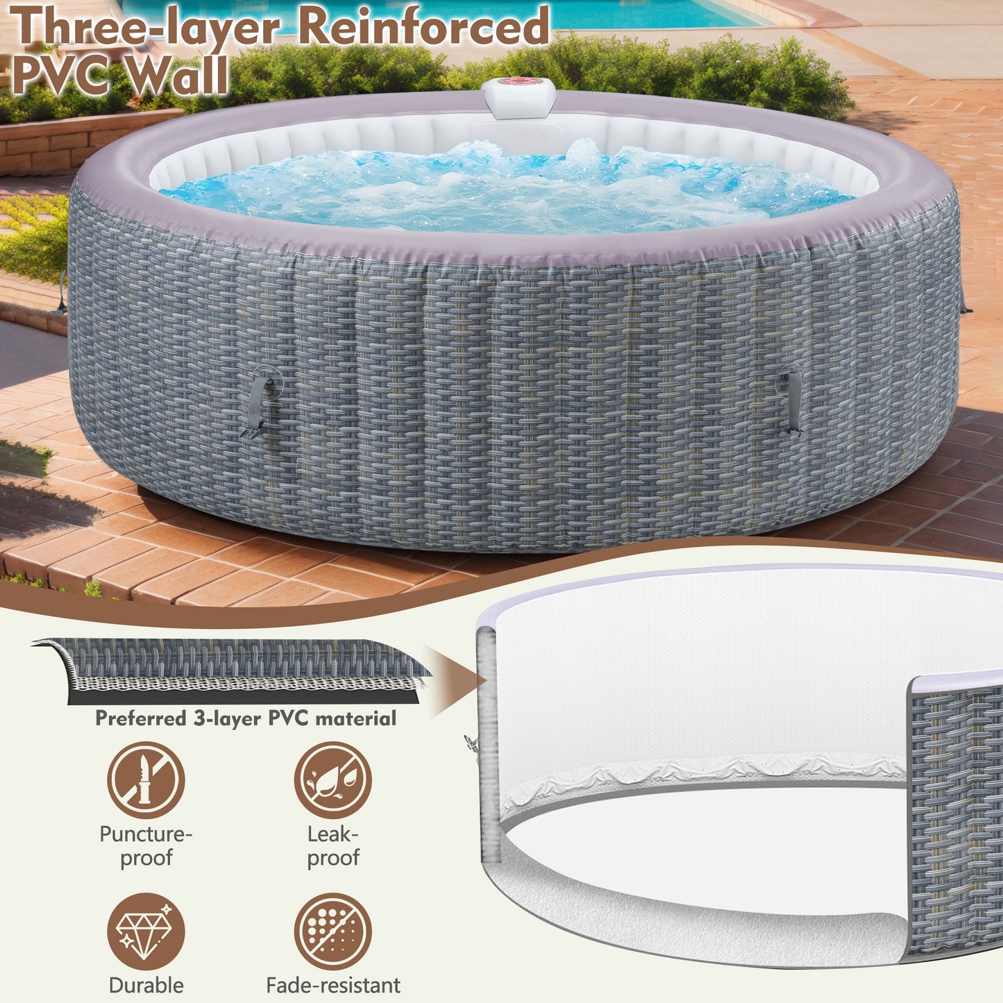 4-6 Person Inflatable Hot Tub, 82" Round Portable Outdoor Spa Hot Tub with Cover, Control Panel, 130 Jets and Filter, 1000L Blow Up Hottub