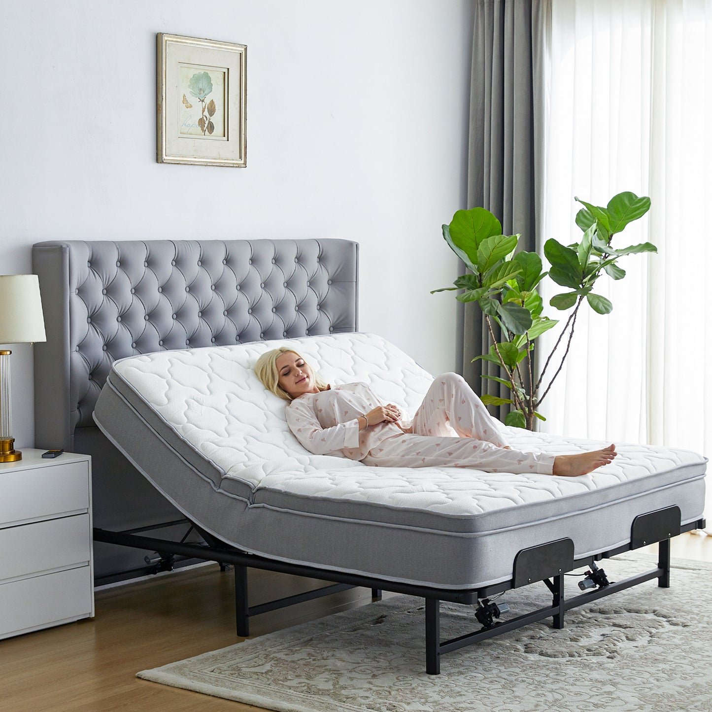 Power Adjustable Bed Base Frame, Metal Electric Bed Frame with Independent Head and Foot Incline, Modern Adjustable Platform Bed with Wired Control, Zero Gravity, Easy Assembly