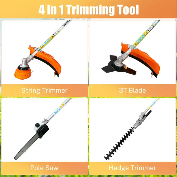 Sesslife 33cc Gas Powered Weed Eater, 4-in-1 Grass Trimmer with Gas Pole Saw, Hedge Trimmer, Grass Trimmer, Brush Cutter, 2-Cycle Full Crankshaft Grass Edger Lawn Mower for Yard Garden, Orange
