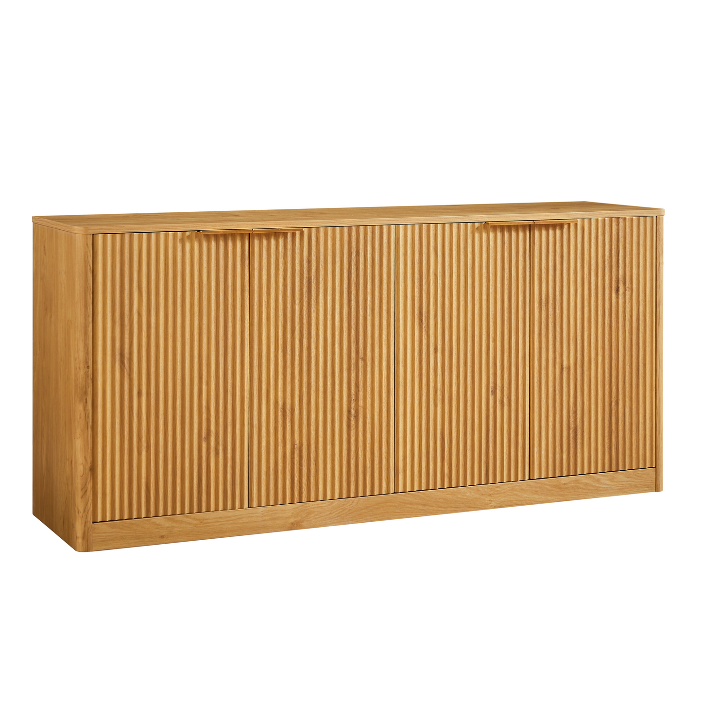 SESSLIFE 59 Inch Modern Wavy Sideboard Cabinet with Curved Front and 4 Doors, Natural MDF Storage Cabinet Media Console TV Stand for Living Room Kitchen Bedroom