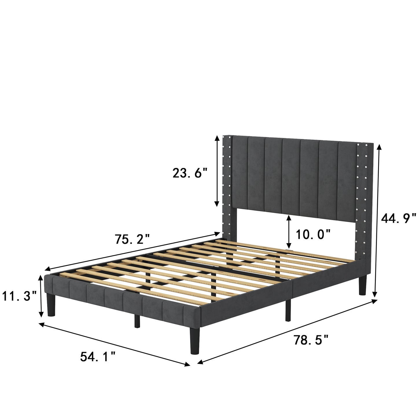 Full Bed Frame, Platform Bed Frame Full Size with Modern Flannelette Fabric Upholstered Headboard and Wooden Slats Support, Bedroom Furniture, No Box Spring Needed, Easy Assembly, Grey