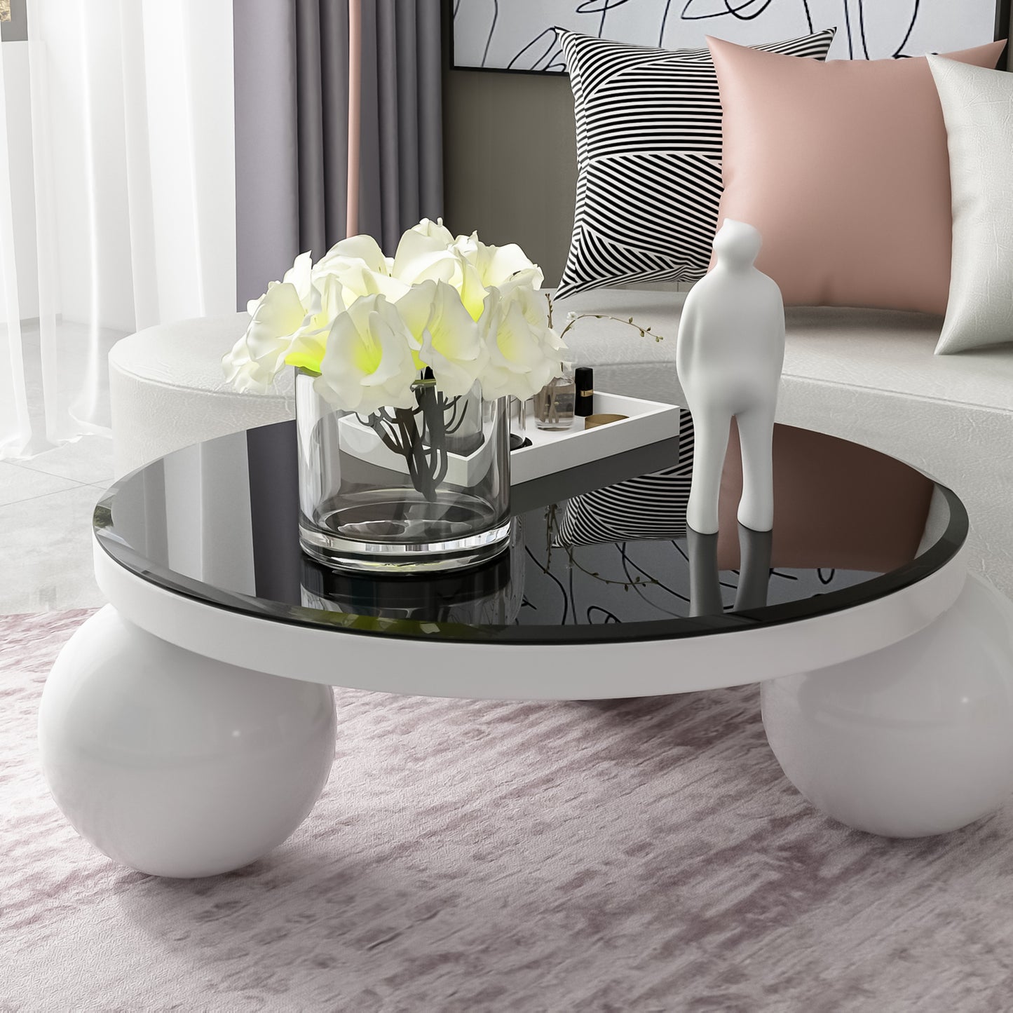 SESSLIFE 36 Inch Round Tempered Glass Table Top, Black Glass 1/2 Inch Thick Beveled Polished Edge with Polished Edge for Dining Table, Patio, Coffee Table, Replacement Glass Top