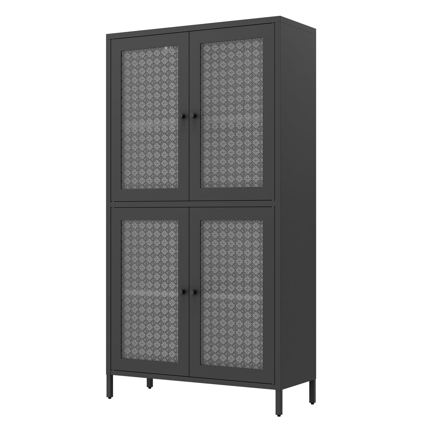 SESSLIFE 59” Classic Metal Storage Cabinet with Tempered Glass Doors and Adjustable Shelves, Freestanding Display Bookcase for Home Office, Living Room, Kitchen, Bedroom