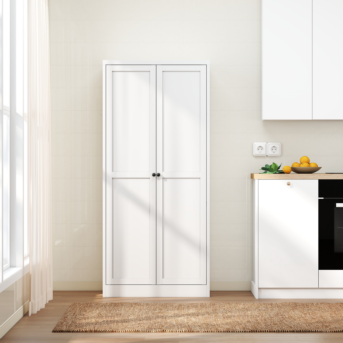 SESSLIFE 61" Modern Farmhouse Pantry Cabinet with Adjustable Shelves, Heavy-Duty White Metal Freestanding Organizer, Magnetic Closure and Anti-Tip for Kitchen/Pantry/Living Room