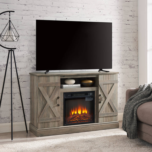 58" Electric Fireplace TV Console, SESSLIFE Wood Fireplace TV Stand for TVs Up to 65", Oak Color Living Room Bedroom TV Stand Storage Cabinet