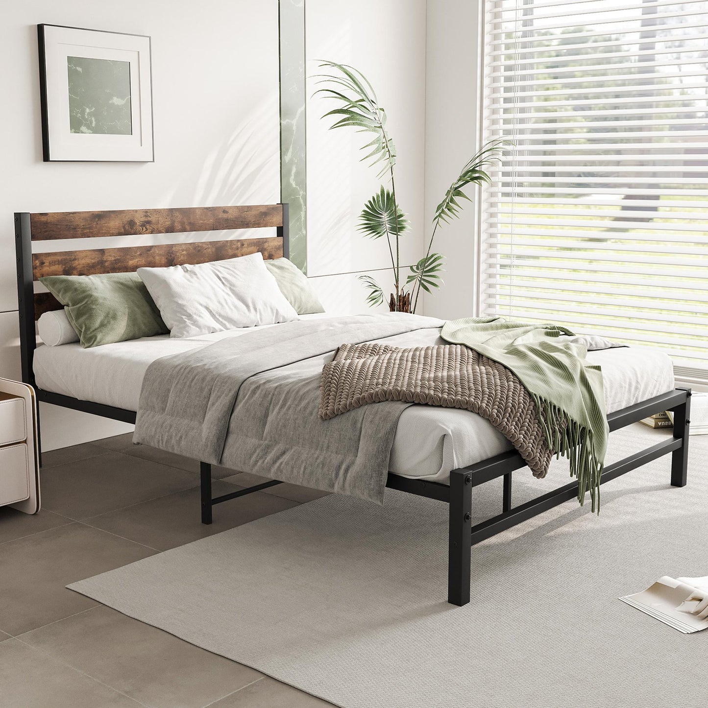 ENYOPRO Black Full Metal Bed Frame, High Metal Platform Bed w/ Wood Headboard, Adults Kids Modern Bed Frame, Mattress Foundation, No Box Spring Needed, Easy Assembly