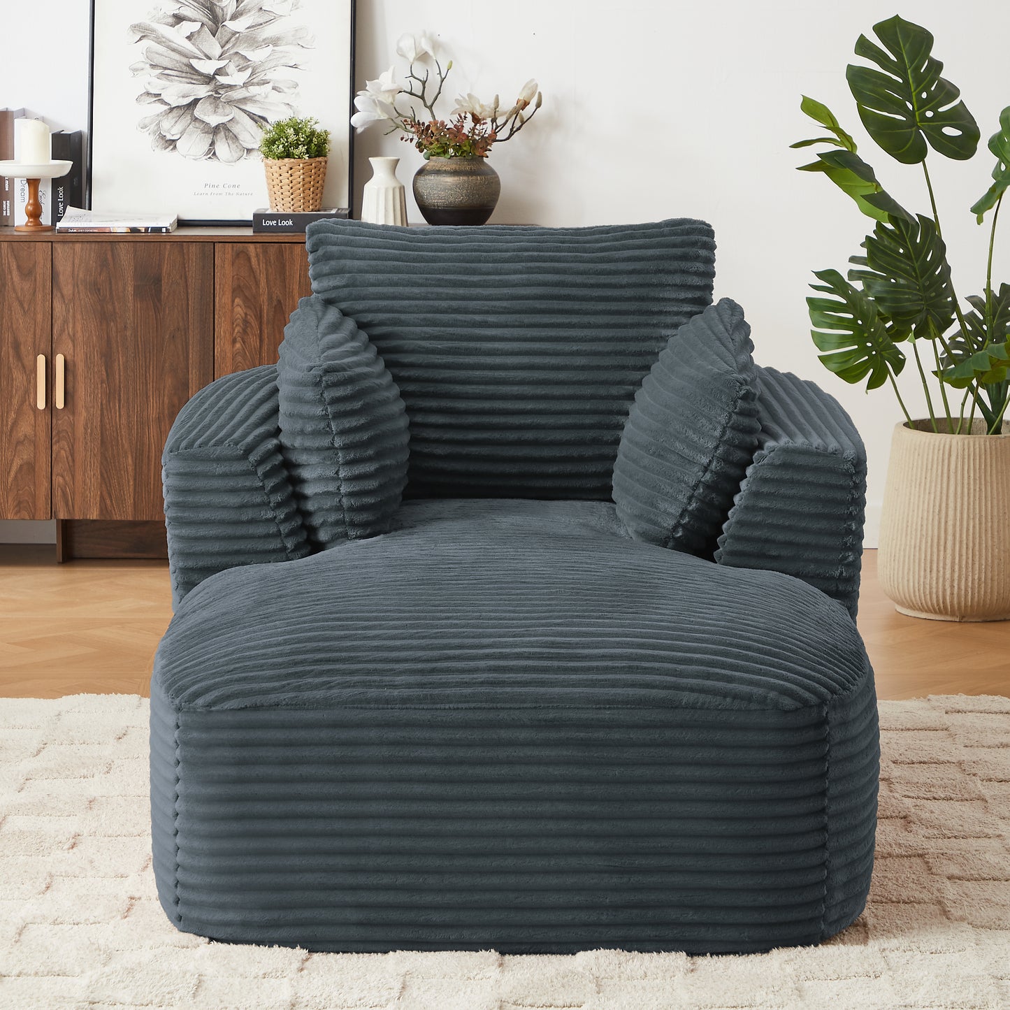 SESSLIFE Oversized Chaise Lounge Chair, 64.6" Comfy Corduroy Chaise Sofa Recliner Bed Upholstered Sleeper Couch Bed for Living Room, Bedroom, No Assembly, Green
