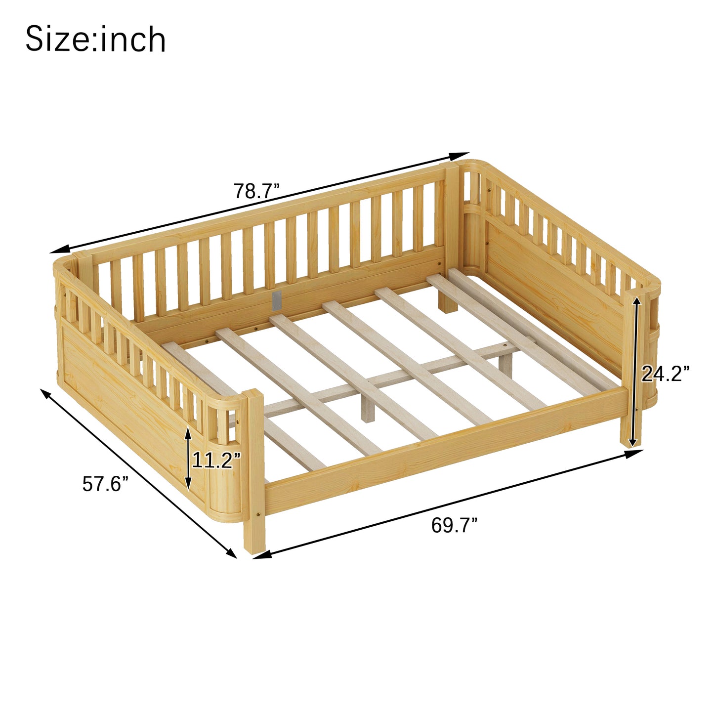 Sesslife Toddler Bed, Wood Twin Platform Bed Frame, Twin Size Bed Frame with Salts and Safety Fence for Boys Girls, Low Profile Bed Twin with Removable Guardrail, No Box Spring Needed, White