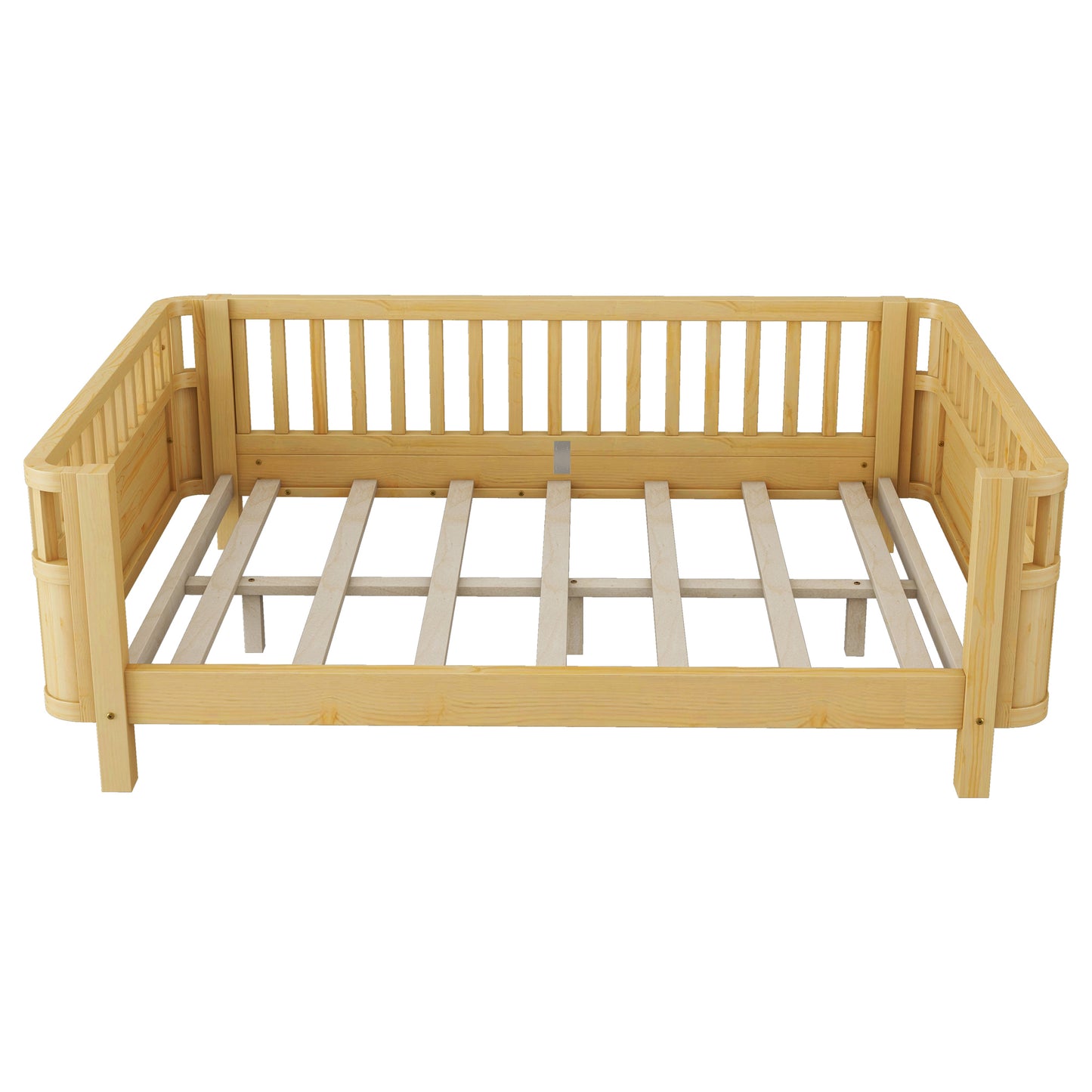 Sesslife Toddler Bed, Wood Twin Platform Bed Frame, Twin Size Bed Frame with Salts and Safety Fence for Boys Girls, Low Profile Bed Twin with Removable Guardrail, No Box Spring Needed, White