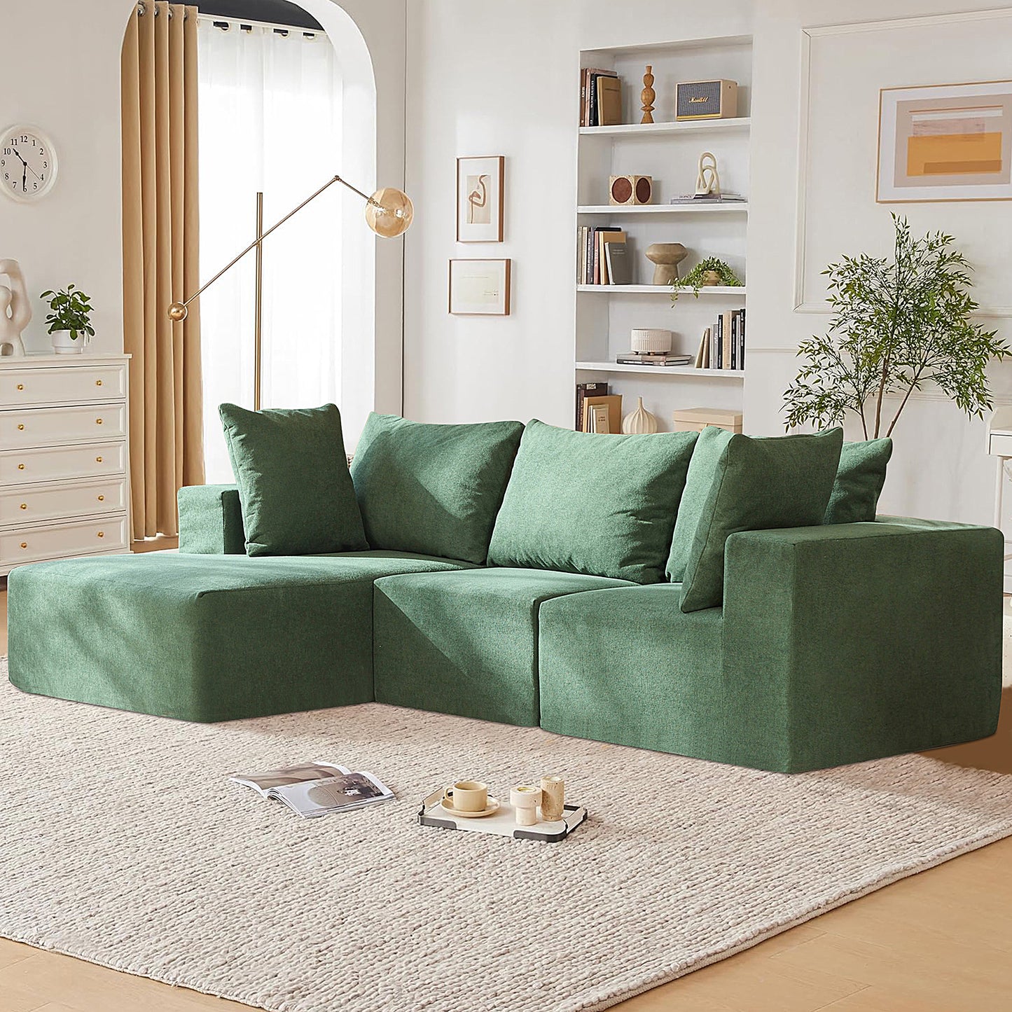 UHOMPERO Sectional Cloud Couch with Chaise and Deep Seat, 111" Oversized L-Shape Stable Sectional Cloud Sofa for Living Room, No Assembly Required, Green