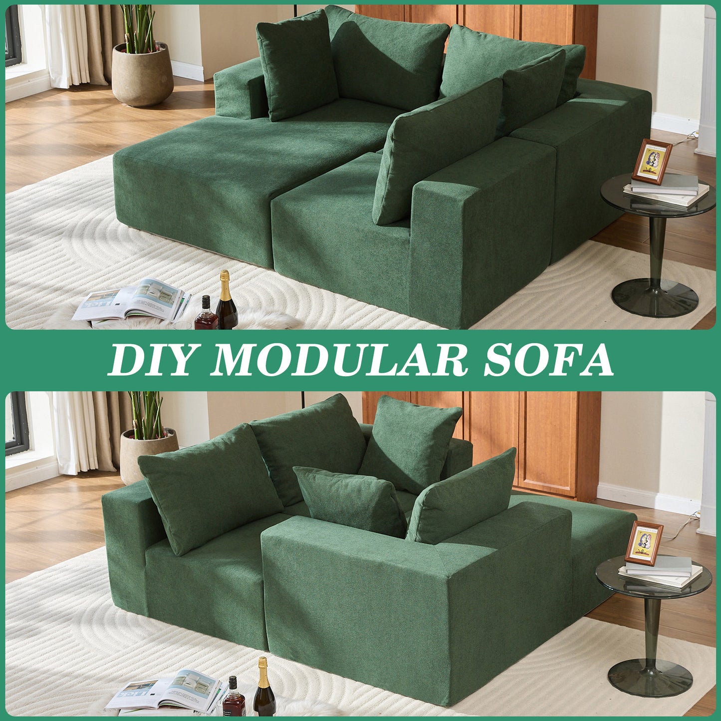 UHOMPERO Sectional Cloud Couch with Chaise and Deep Seat, 111" Oversized L-Shape Stable Sectional Cloud Sofa for Living Room, No Assembly Required, Green