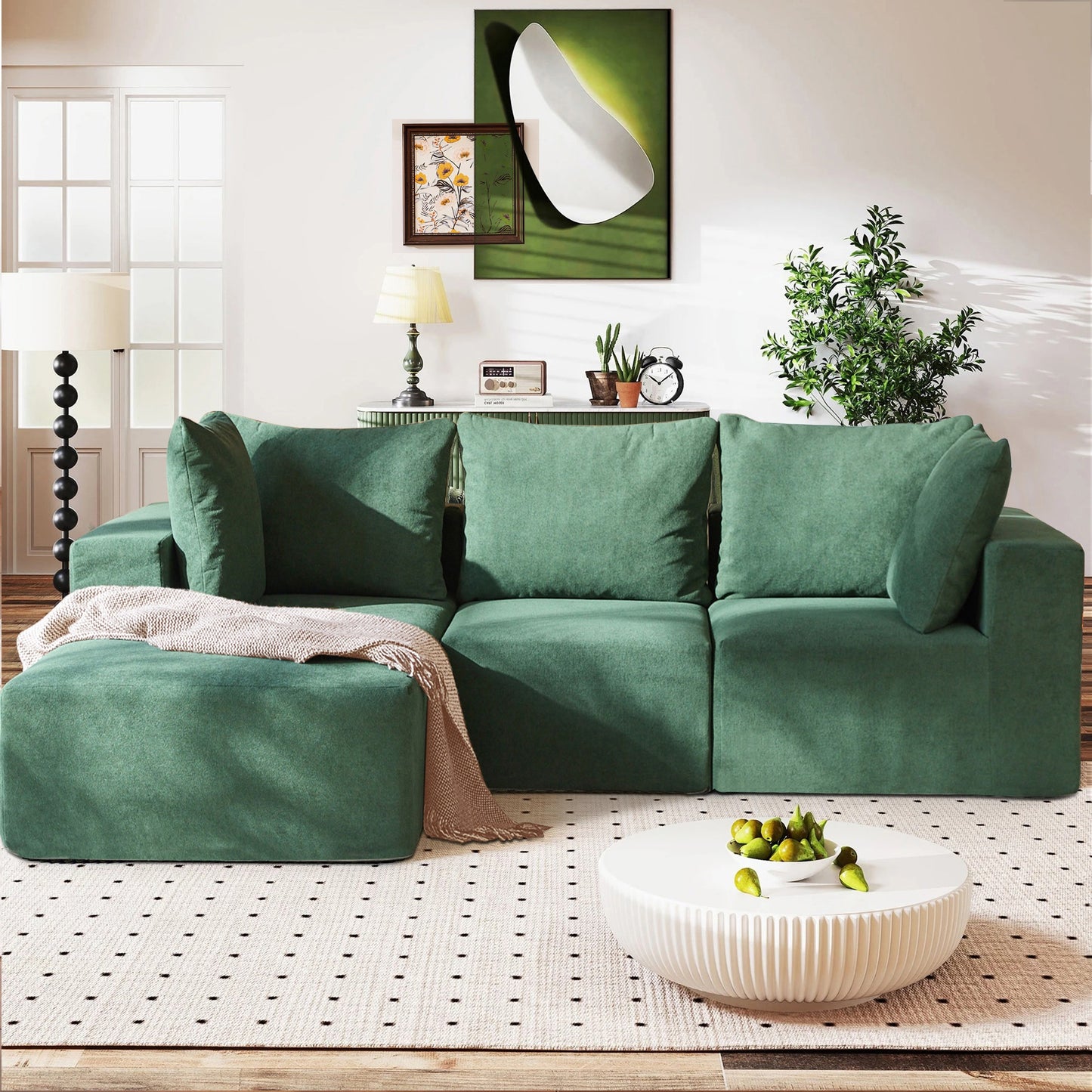 UHOMPERO Sectional Cloud Couch with Chaise and Deep Seat, 111" Oversized L-Shape Stable Sectional Cloud Sofa for Living Room, No Assembly Required, Green