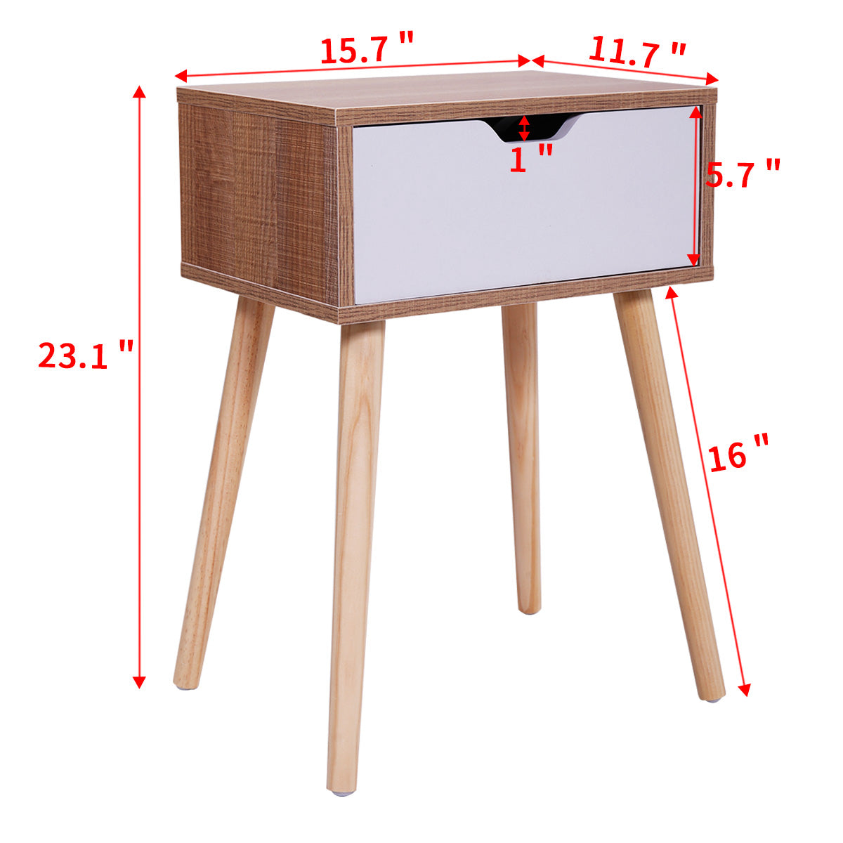 Sesslife Nightstand Set of 2 with a Drawer, Solid Wood Legs Furniture Bedside Table, Modern End Side Table, Versatile Nightstand, Corner Storage Cabinet for Bedroom Sofa Entryway, White+Natural