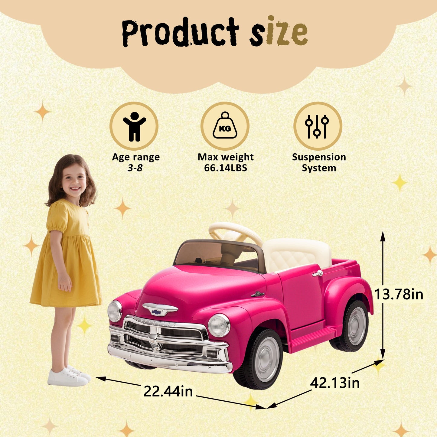 12V Chevrolet 3100 Ride On Truck Car for Kids with Remote Control, Vintage Electric Car for Boys Girls with LED Lights, USB, Bluetooth, Music, Battery Powered Kids Electric Vehicle, Ages 3+ (Pink)