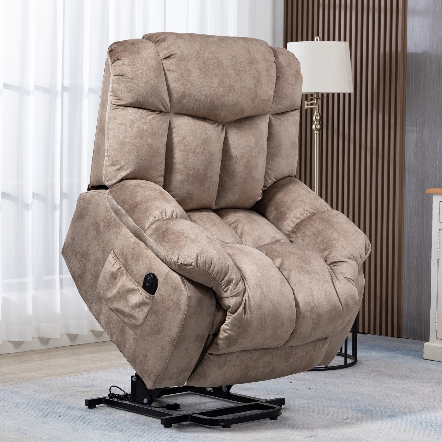 Sesslife Power Lift Recliner Chair Recliners for Elderly, Oversized Ergonomic Fabric Lounge Recliner with Side Pockets, Heavy-Duty Single Electric Sofa Chair for Living Room Bedroom, Dark Brown