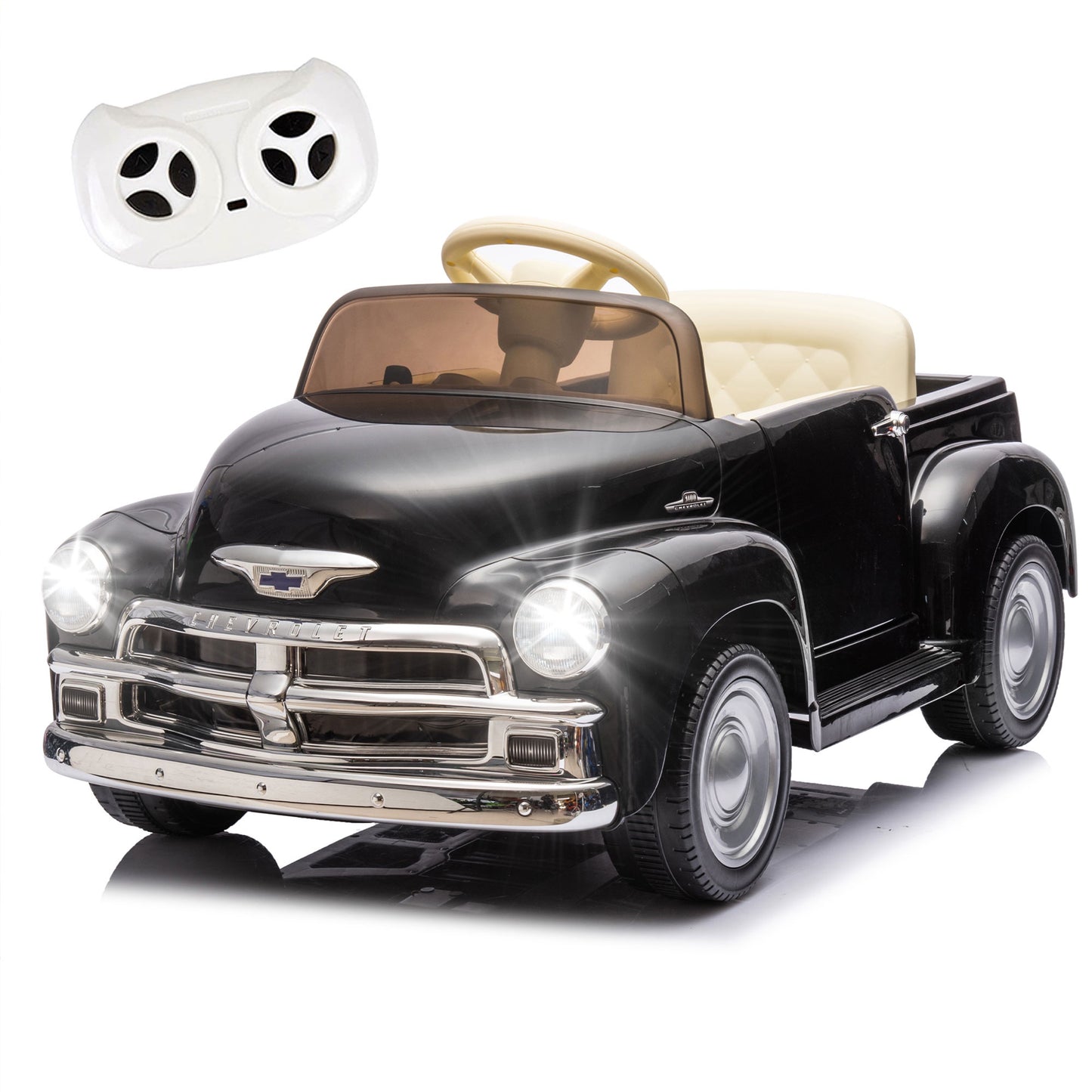 12V Chevrolet 3100 Ride On Truck Car for Kids with Remote Control, Vintage Electric Car for Boys Girls with LED Lights, USB, Bluetooth, Music, Battery Powered Kids Electric Vehicle, Ages 3+ (Pink)