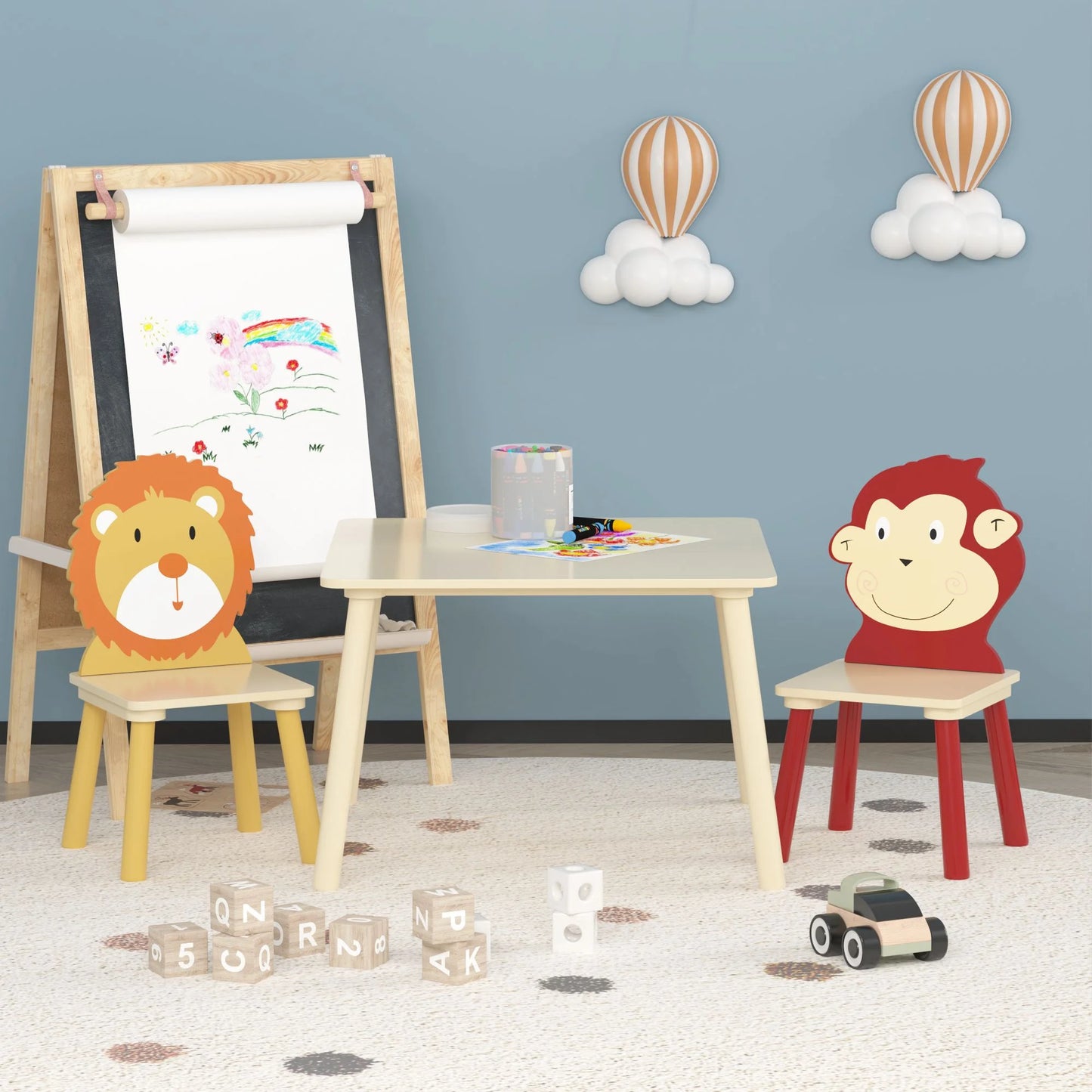 Sesslife Kids Table and Chairs Set, 3 Pieces Kids Square Table with 2 Chairs, Modern Wood Toddler Table and Chair Set, Sturdy Kids Play Table for Playroom Bedroom Kids Room, White