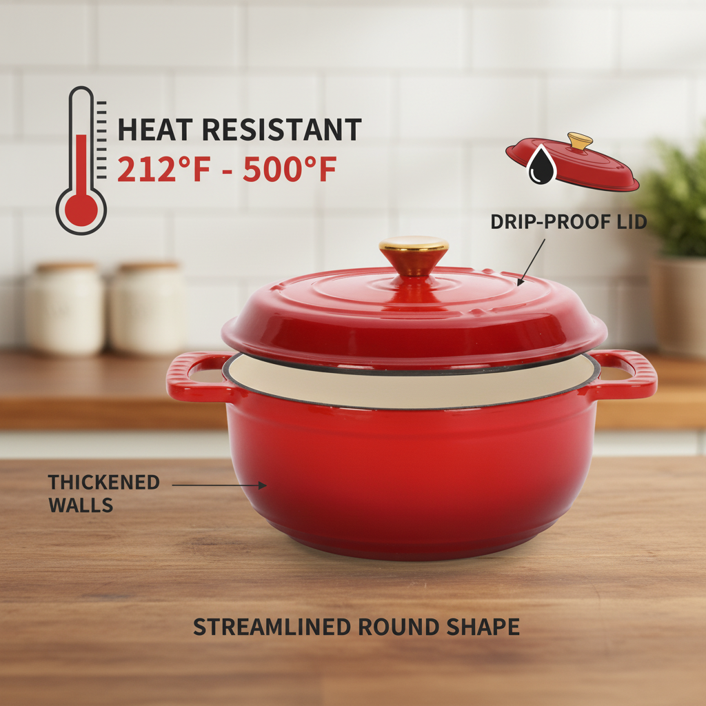 SESSLIFE 5QT Enameled Cast Iron Dutch Oven with Lid and Silicone Gloves for Bread Baking, 3-4 People, Gradient Red