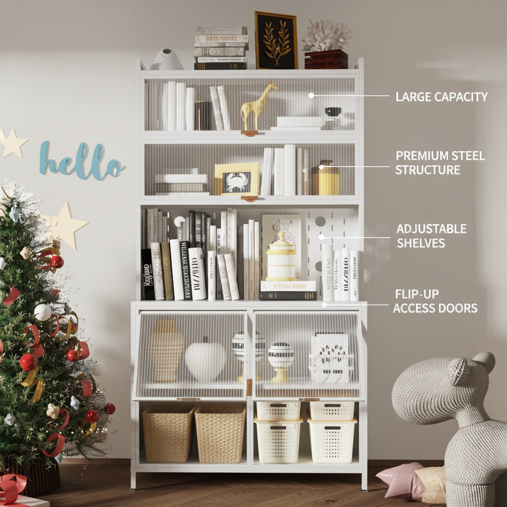 SESSLIFE 73" Tall Spacious Pantry Cabinet with Flip Door, 6-Tier Anti-Tip Design Metal Storage Cabinet, Adjustable Shelves for Kitchen, Dining Room, Living Room in White