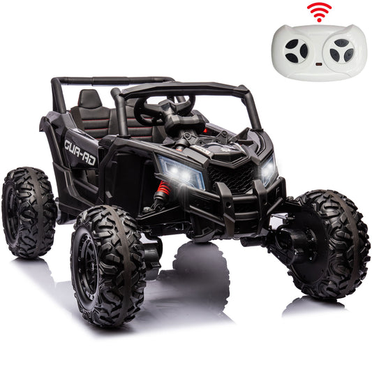 24V Ride on UTV for Kids, Battery Powered Ride on Car with Parental Remote control, Music Player, 4 Wheel Shock Spring, 3 Point Safety Belt, Ride on Toy for Boys and Girls 3 4 5 6 Years Olds, Black