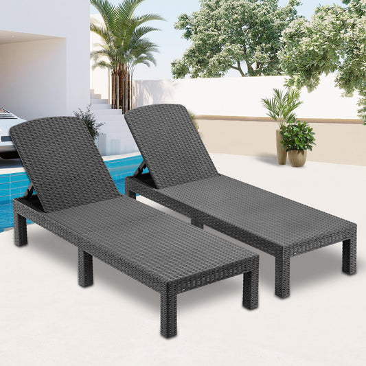 Patio Lounge Chairs Set of 2, Outdoor Chaise Lounge Chair with 4 Backrest Angles, Patio Foldable Reclining Chair Furniture for Poolside, Deck, Backyard, Gray