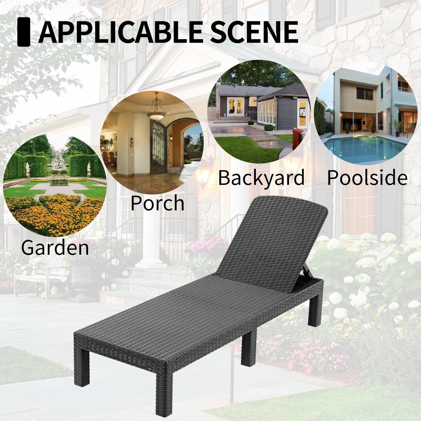 Patio Lounge Chairs Set of 2, Outdoor Chaise Lounge Chair with 4 Backrest Angles, Patio Foldable Reclining Chair Furniture for Poolside, Deck, Backyard, Gray
