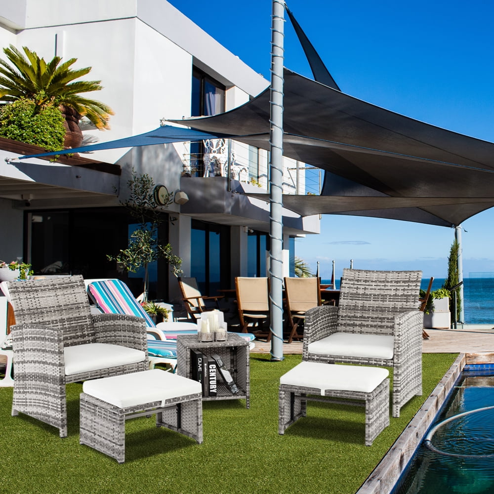 Patio Set Outdoor Furniture, 5 PCS Patio Bistro Set with Glass Coffee Table, Patio Sectional Sofa Conversation Set, Outside Furniture Set for Garden, Backyard, Porch, Balcony, Poolside,