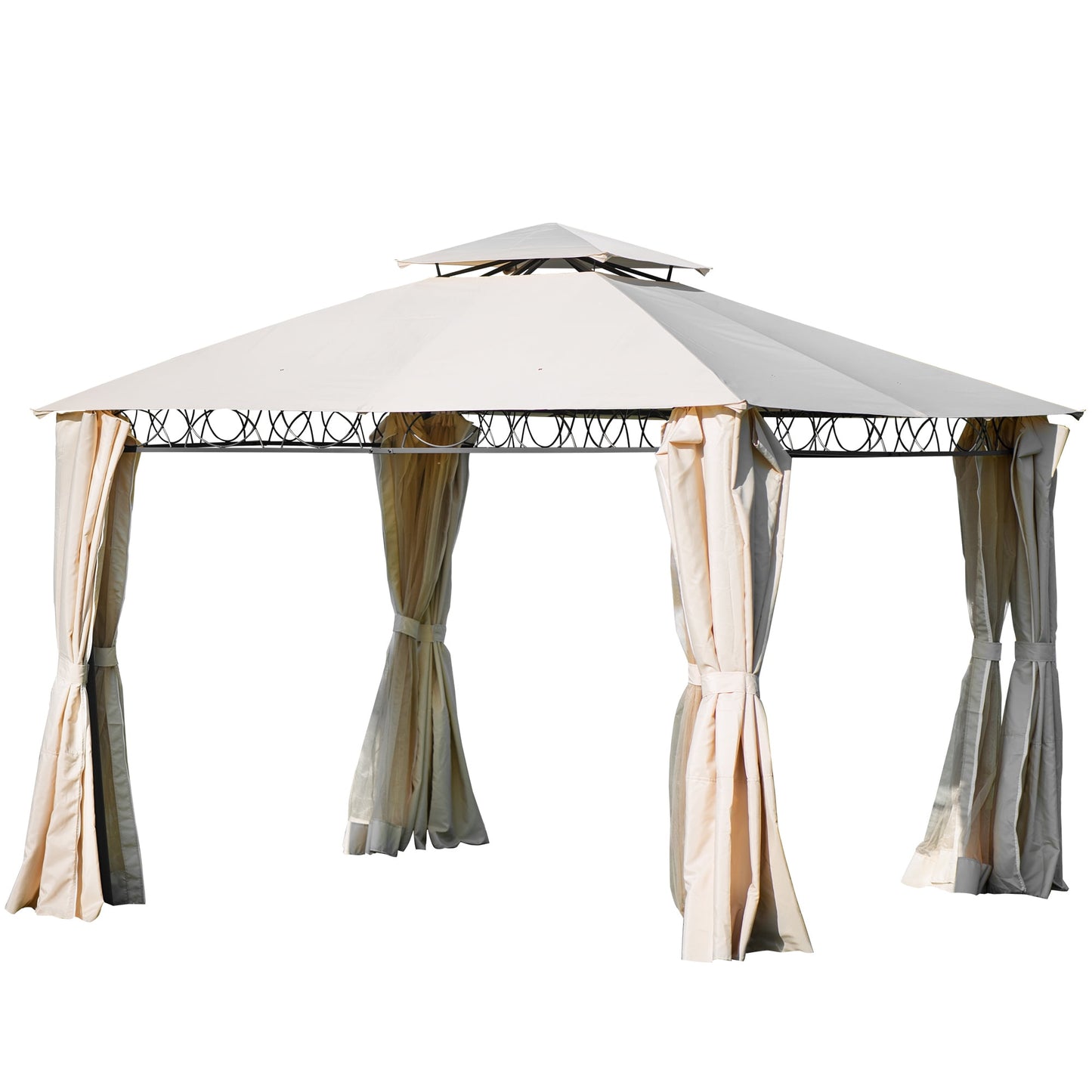 10.5' x 10.5' Patio Gazebo, Outdoor Canopy Gazebo with Mosquito Netting and Double Roof, Beige Popup Gazebo for Lawn, Garden, Backyard, Deck