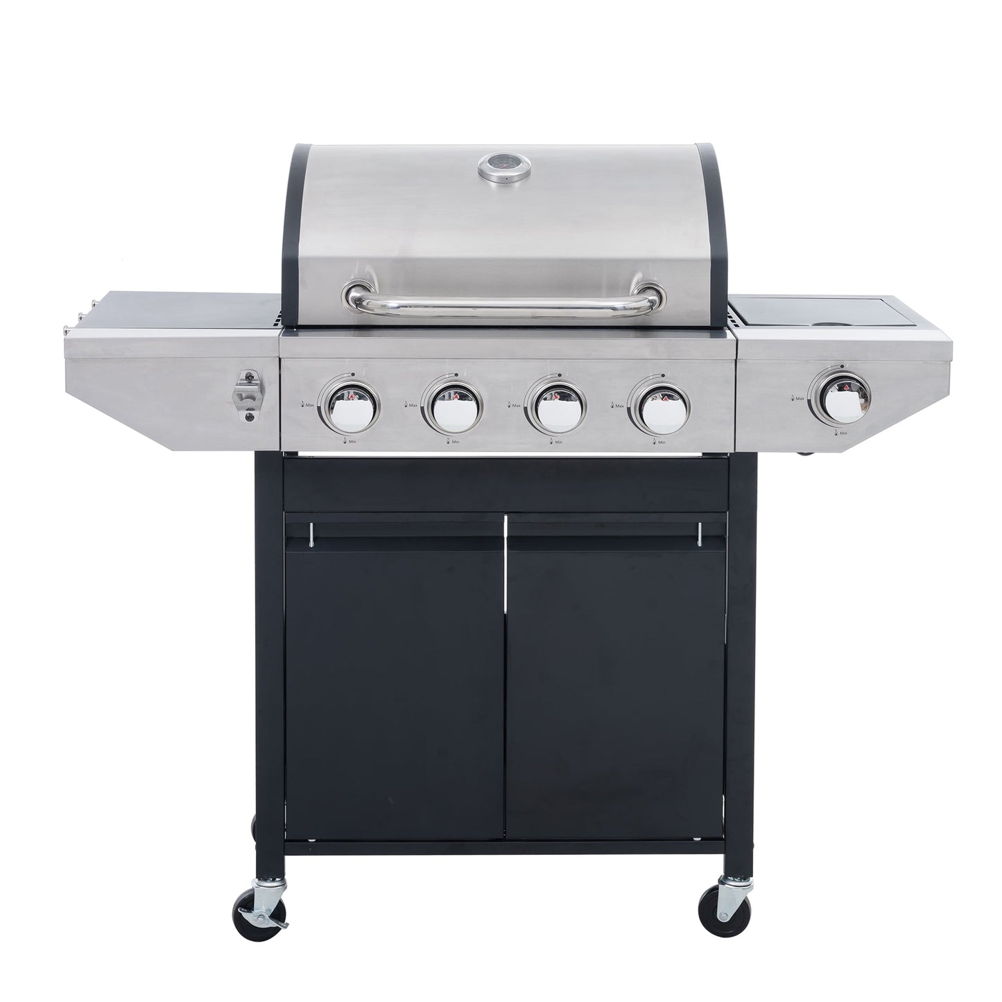 4 Burner Propane Gas Grill, Stainless Steel Barbecue Grill with Side Burner and Thermometer, 46,700BTU Outdoor BBQ Camping Grill